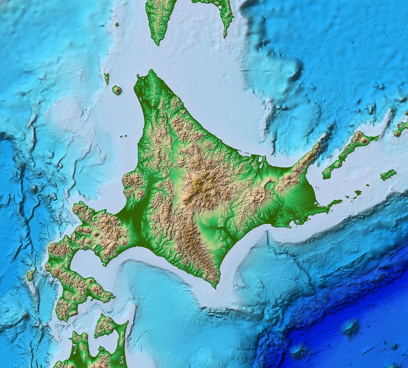 Gridfour shaded-relief rendering of Hokkaido, Japan